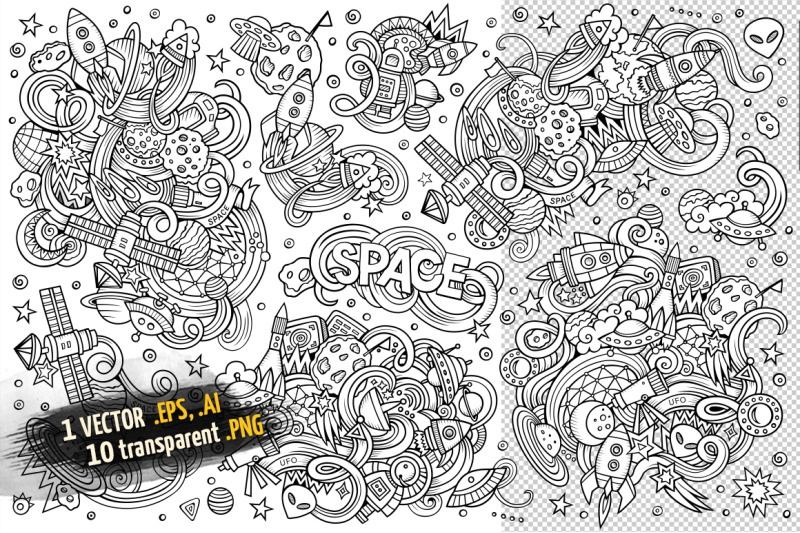 space-doodle-designs-set