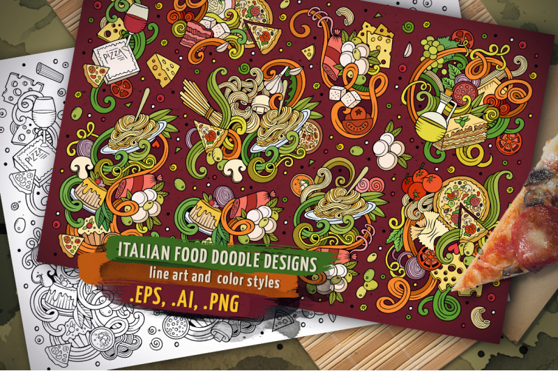 italian-food-doodle-designs-set