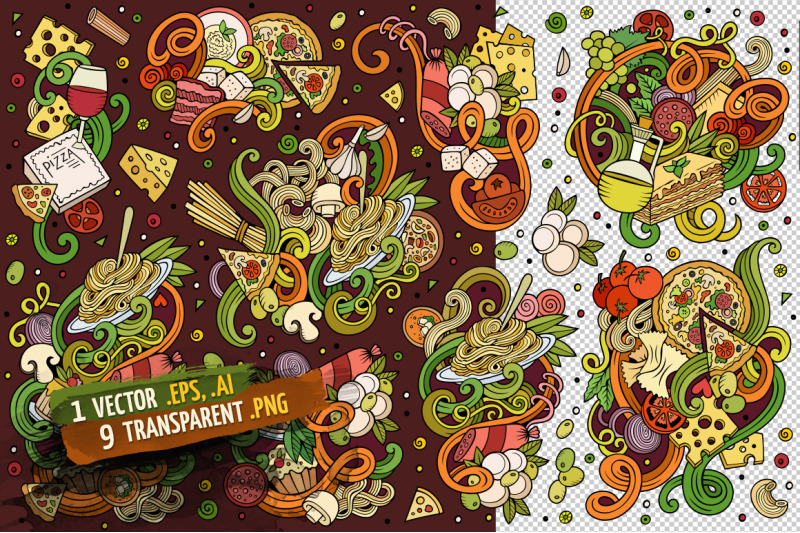 italian-food-doodle-designs-set