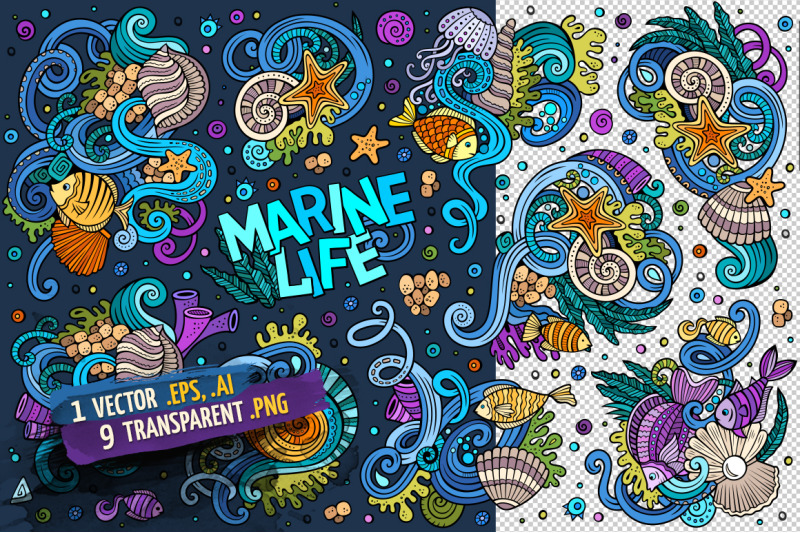 marine-life-doodle-designs-set