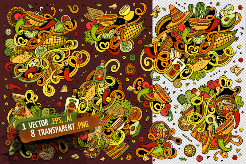 mexican-food-doodle-designs-set