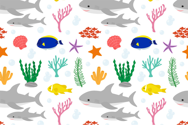 seamless-pattern-cute-shark-vector