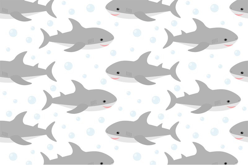 seamless-pattern-cute-shark-vector