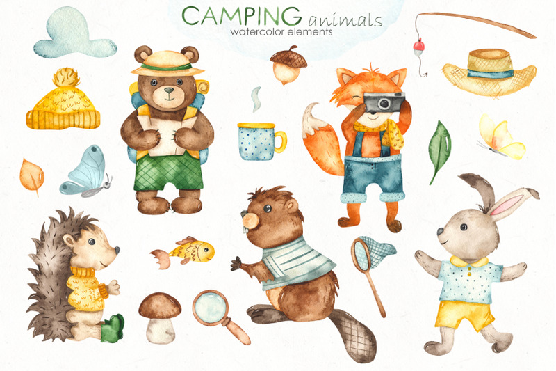 camping-animals-watercolor-clipart