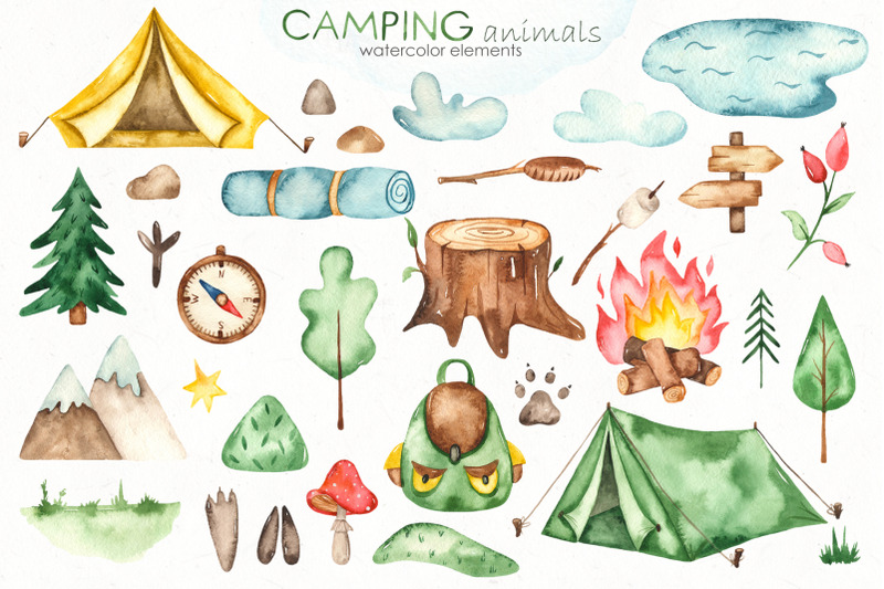 camping-animals-watercolor-clipart