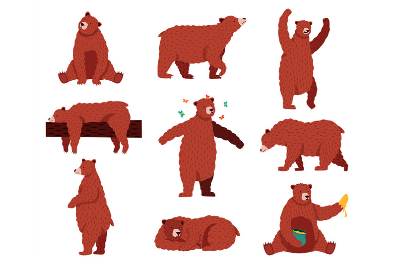 brown-grizzly-bear-cartoon-wild-cute-bears-forest-fur-animal-sittin