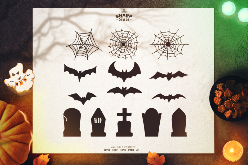 halloween-decorations-svg-tombs-spiderweb-bats-svg