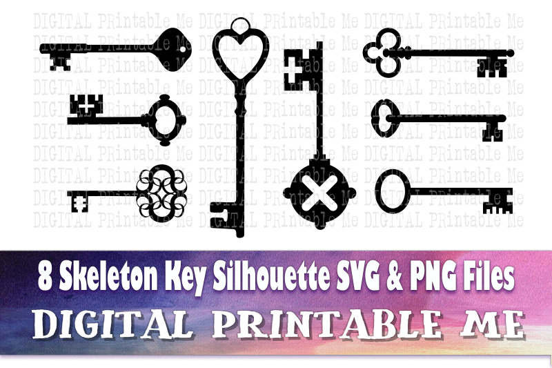 skeleton-key-svg-silhouette-bundle-8-images-png-clip-art-cut-file