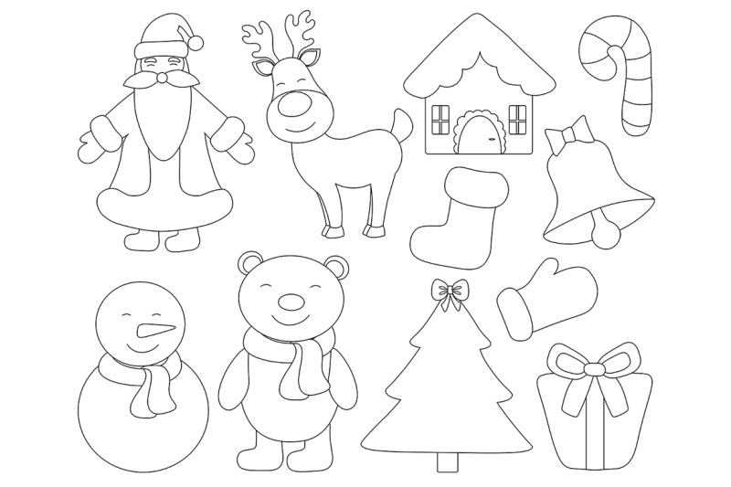 set-new-year-christmas-black-and-white-coloring-vector