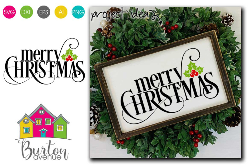 merry-christmas-with-holly-berry-svg-christmas-svg-file