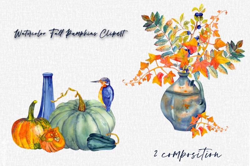 autumn-clipart-yellow-and-gree-pumpkin-and-autumn-leaves