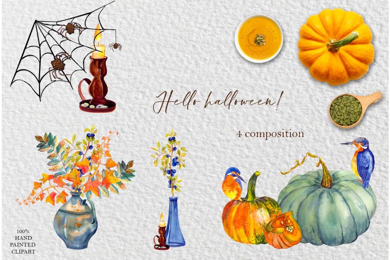 autumn-clipart-yellow-and-gree-pumpkin-and-autumn-leaves