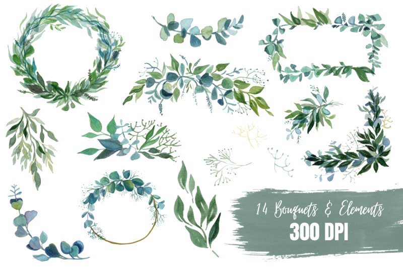 14-nbsp-eucalyptus-watercolor-clipart-bundle