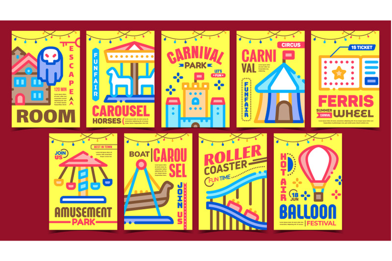 amusement-park-advertising-posters-set-vector