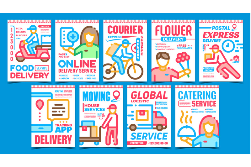 delivery-service-advertising-posters-set-vector