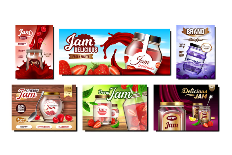 jam-dessert-creative-promo-posters-set-vector