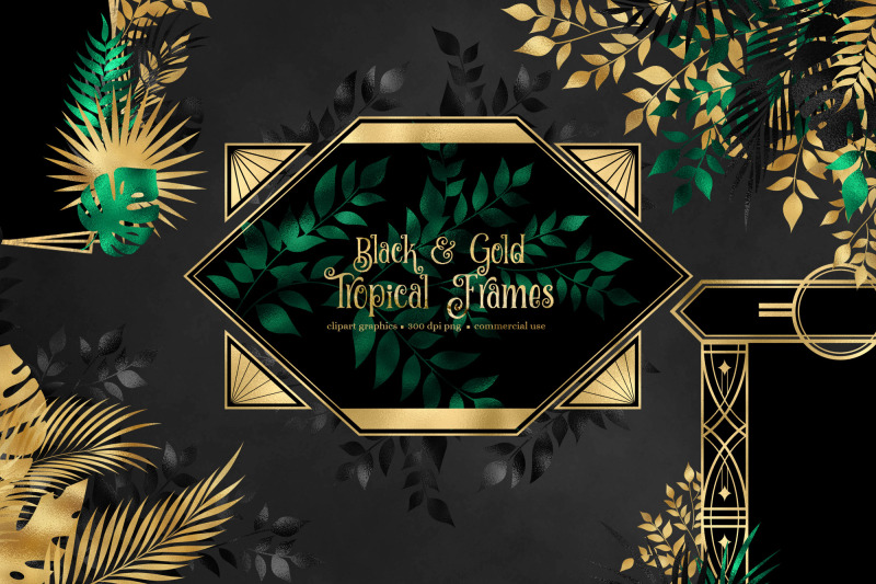 black-and-gold-tropical-frames-clipart