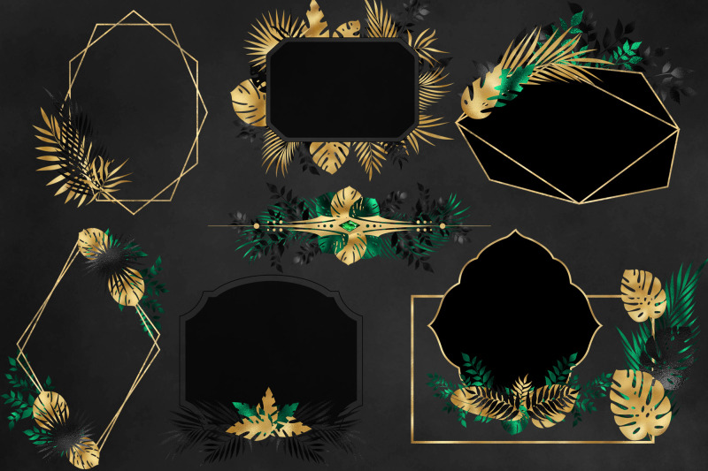 black-and-gold-tropical-frames-clipart