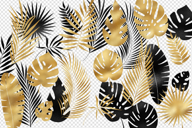 black-and-gold-tropical-leaves-clipart