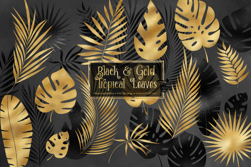 black-and-gold-tropical-leaves-clipart