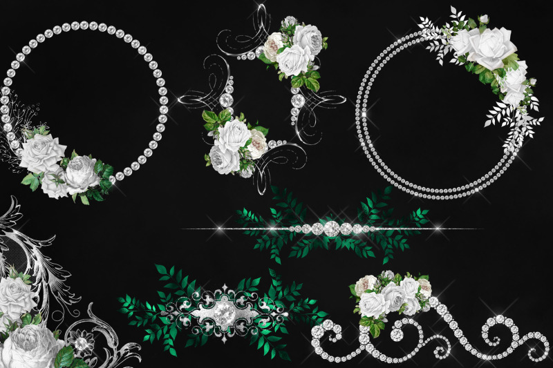 white-diamond-floral-frames-clipart