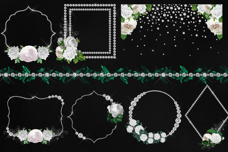 White Diamond Floral Frames Clipart By Digital Curio Thehungryjpeg Com