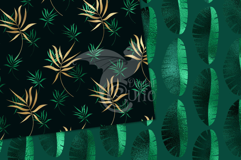 green-and-gold-tropical-leaves-digital-paper