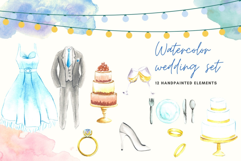 watercolor-wedding-invitation-elements-wedding-rings-wedding-dress