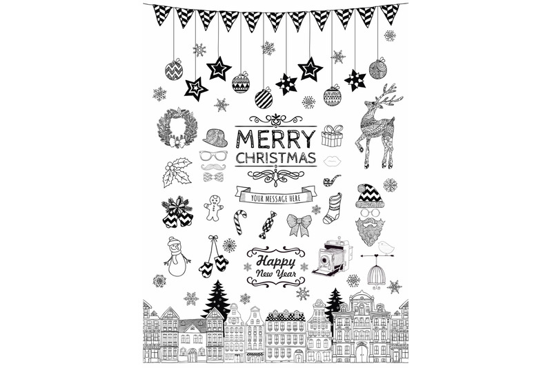 black-hand-drawn-outlined-christmas-doodle-icons-xmas-party-elements
