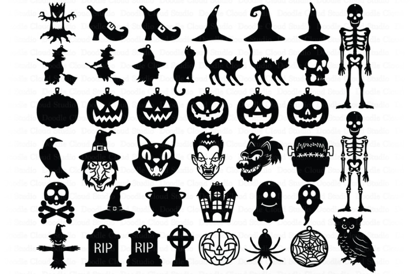 Halloween Earrings Template Bundle Svg Cut Files Pendant Svg By Doodle Cloud Studio Thehungryjpeg Com