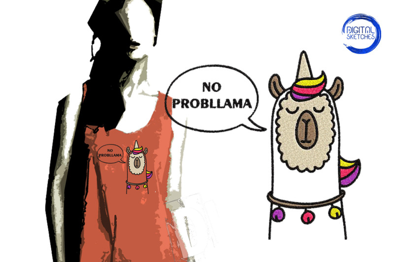 no-probllama-llama-embroidery-design