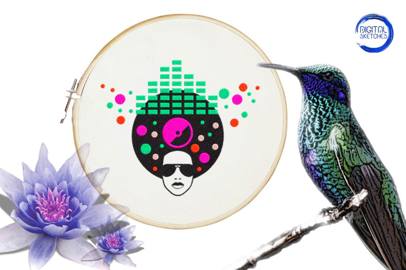 music-head-afro-american-woman-embroidery-design