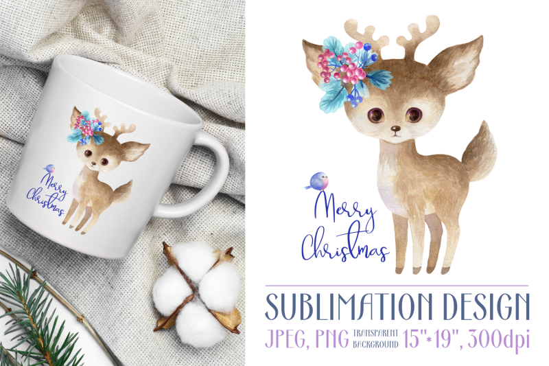 cute-watercolor-deer-sublimation-design