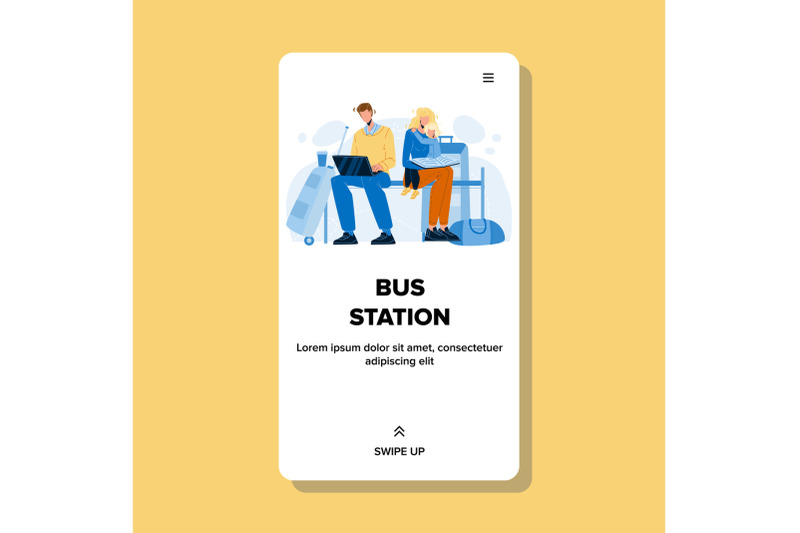 family-sitting-on-bus-station-wait-vehicle-vector