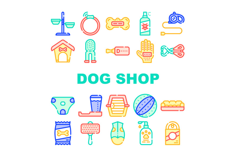 dog-shop-accessories-collection-icons-set-vector