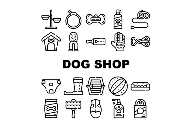 dog-shop-accessories-collection-icons-set-vector