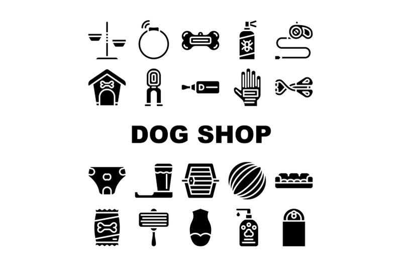 dog-shop-accessories-collection-icons-set-vector