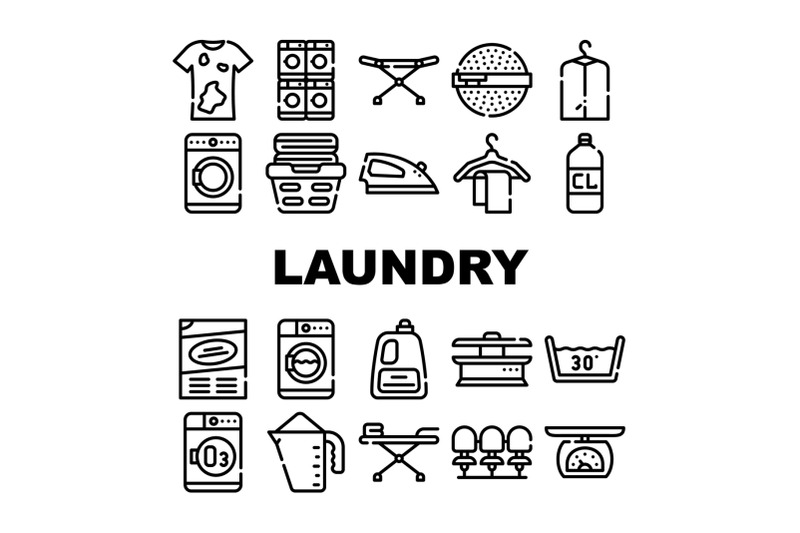 laundry-service-tool-collection-icons-set-vector