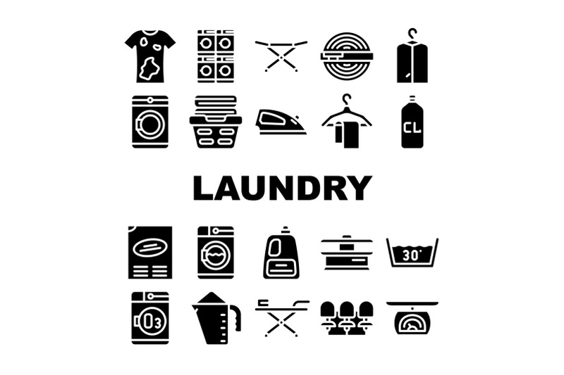 laundry-service-tool-collection-icons-set-vector