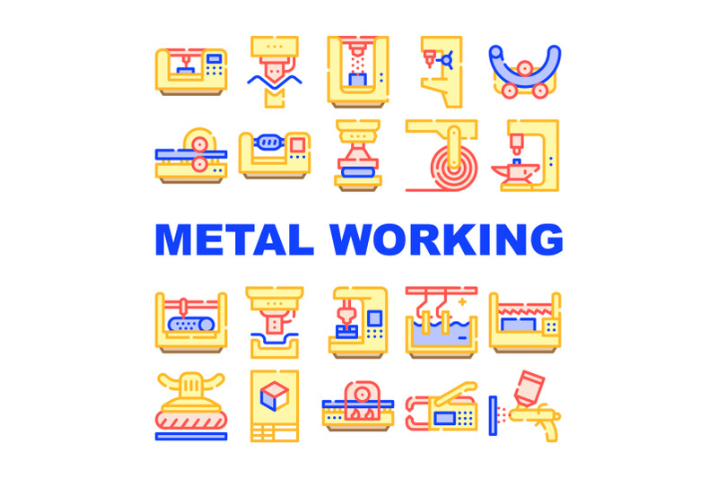 metal-working-industry-collection-icons-set-vector