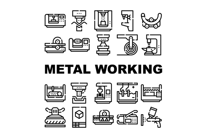 metal-working-industry-collection-icons-set-vector