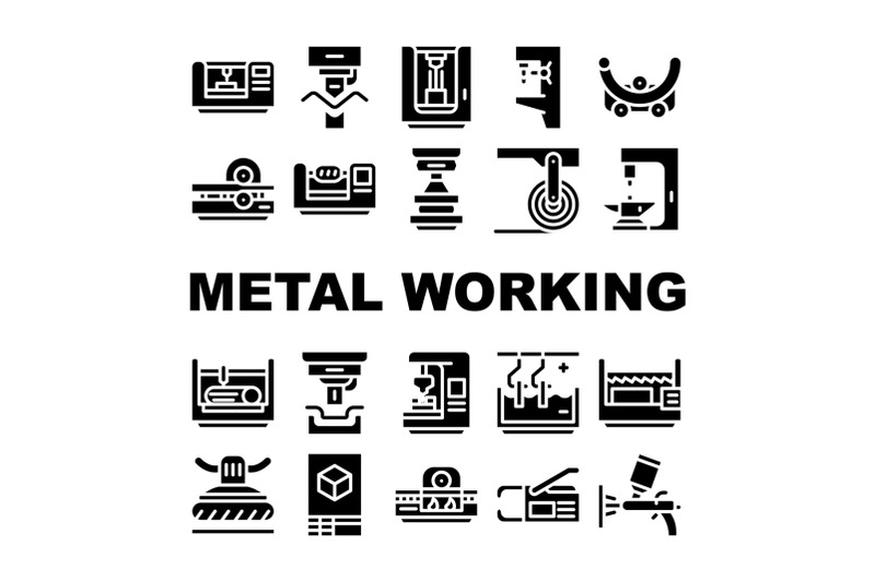 metal-working-industry-collection-icons-set-vector