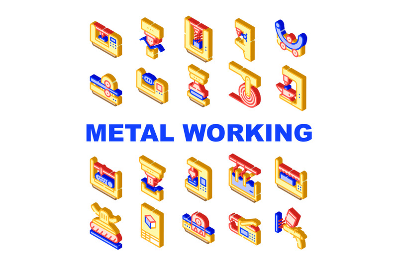 metal-working-industry-collection-icons-set-vector
