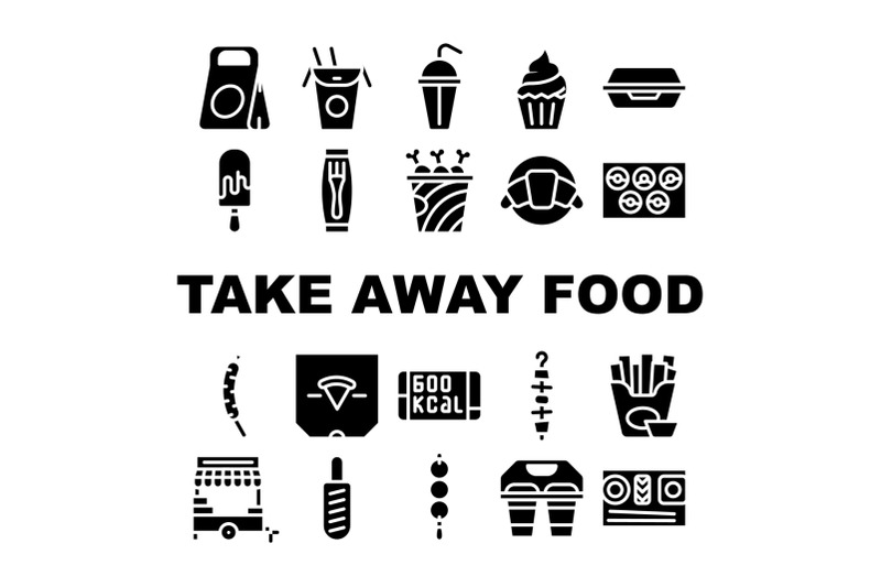 take-away-food-service-collection-icons-set-vector