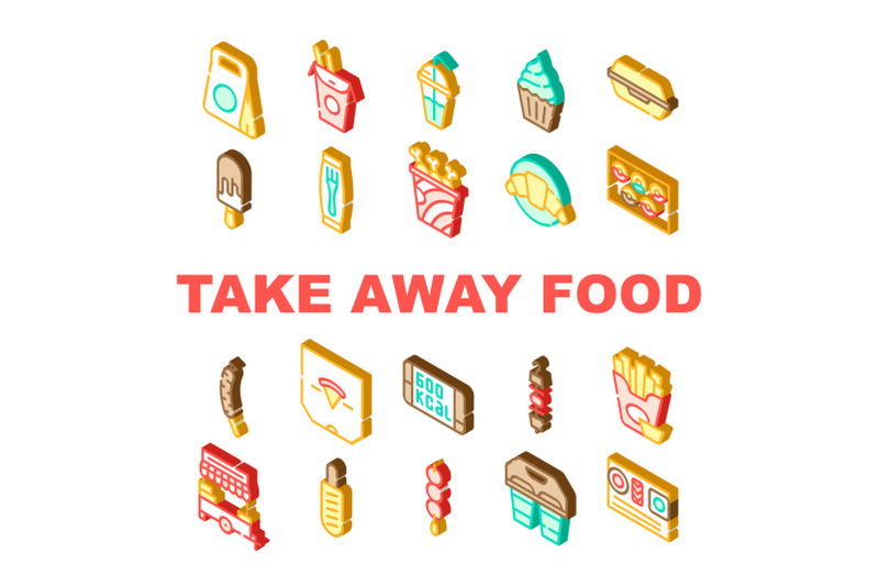 take-away-food-service-collection-icons-set-vector