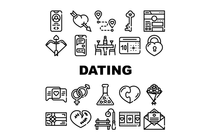 dating-love-romantic-collection-icons-set-vector