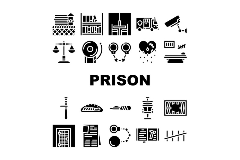 prison-building-and-accessory-icons-set-vector