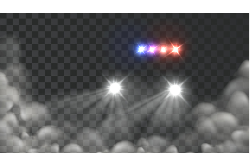 police-car-light-and-blink-siren-in-fog-vector