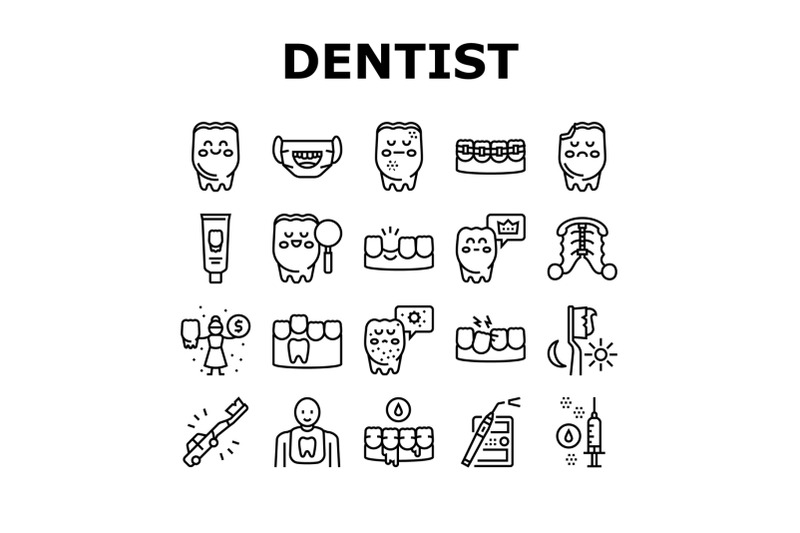 children-dentist-dental-care-icons-set-vector