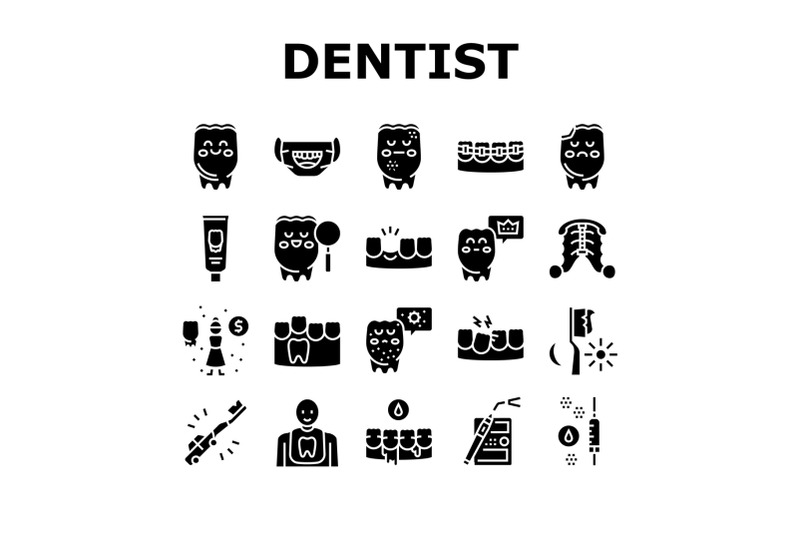 children-dentist-dental-care-icons-set-vector